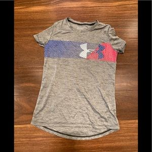 Girls Grey Under Armour Short Sleeve T-Shirt
